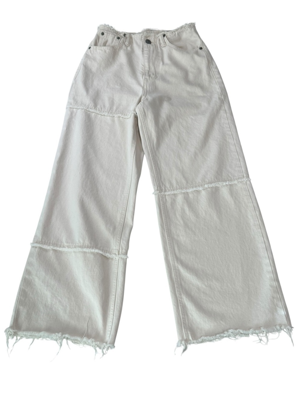 Wide Leg Cotton Panel Jeans in Cream Womens Size Medium Boho, Indie, 90s, Y2K - Picture 2 of 7